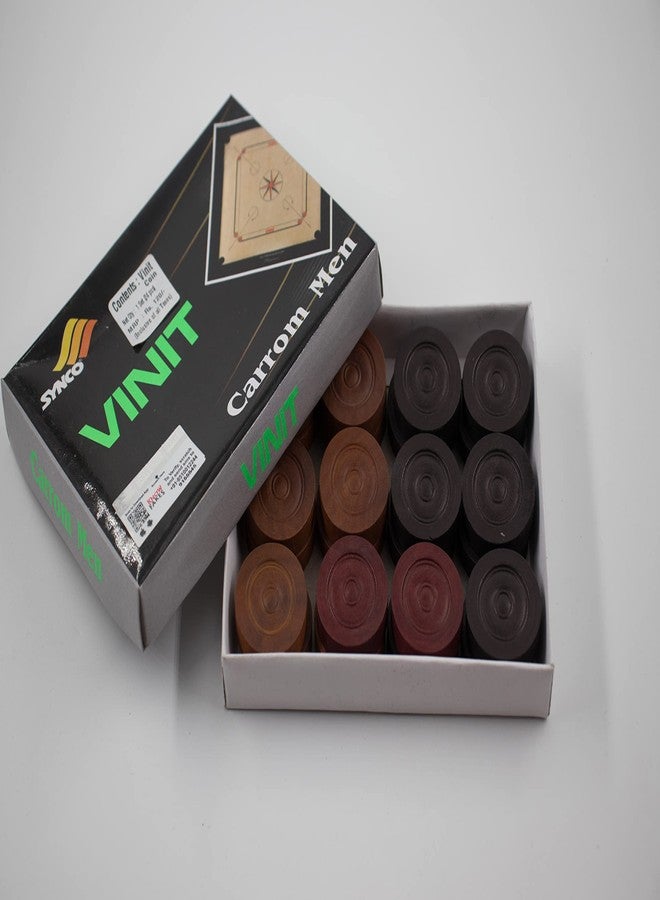 سينكو قطع لعبة الكاروم الخشبية من سينكو فينيت، 24 قطعة (11 قطعة بنية، 11 قطعة سوداء، 2 قطعة حمراء) - Image 2